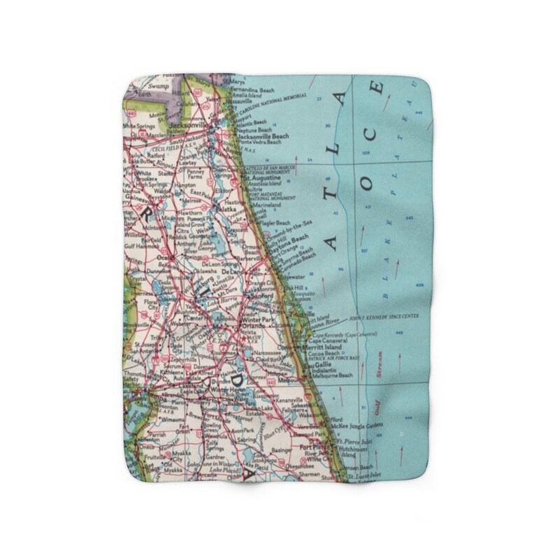 Florida Atlantic Coast Map Fleece Blanket Florida Atlantic Etsy