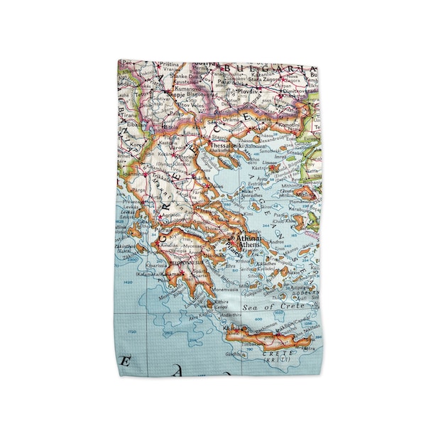 Greece Map Tea Towel - Greece Kitchen Towel - Greece Dish Towel - Greece  Airbnb - Greece Kitchen - Greece Wedding Gift - Greece Vacation