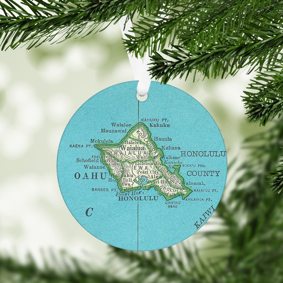 Oahu Hawaii Map Ornament Oahu Ornament Oahu Christmas Etsy