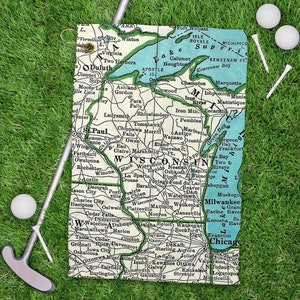 Wisconsin Golf Towel - Wisconsin Map - Fathers Day Gift - Wisconsin Golf Gift - Gift for Dad - Wisconsin Golf Trip - Wisconsin Tennis Towel