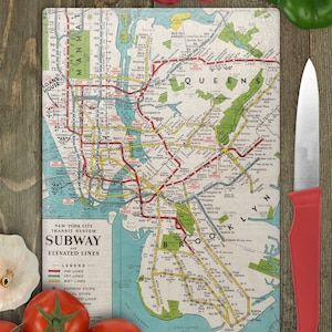 NYC Subway Map Cutting Board - New York City Subway Charcuterie Board - New York City Airbnb - New York City Cheese Board
