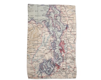 Puget Sound Washington Map Tea Towel - Puget Sound Map Kitchen Towel - Puget Sound Dish Towel - Seattle Kitchen - Puget Sound Airbnb