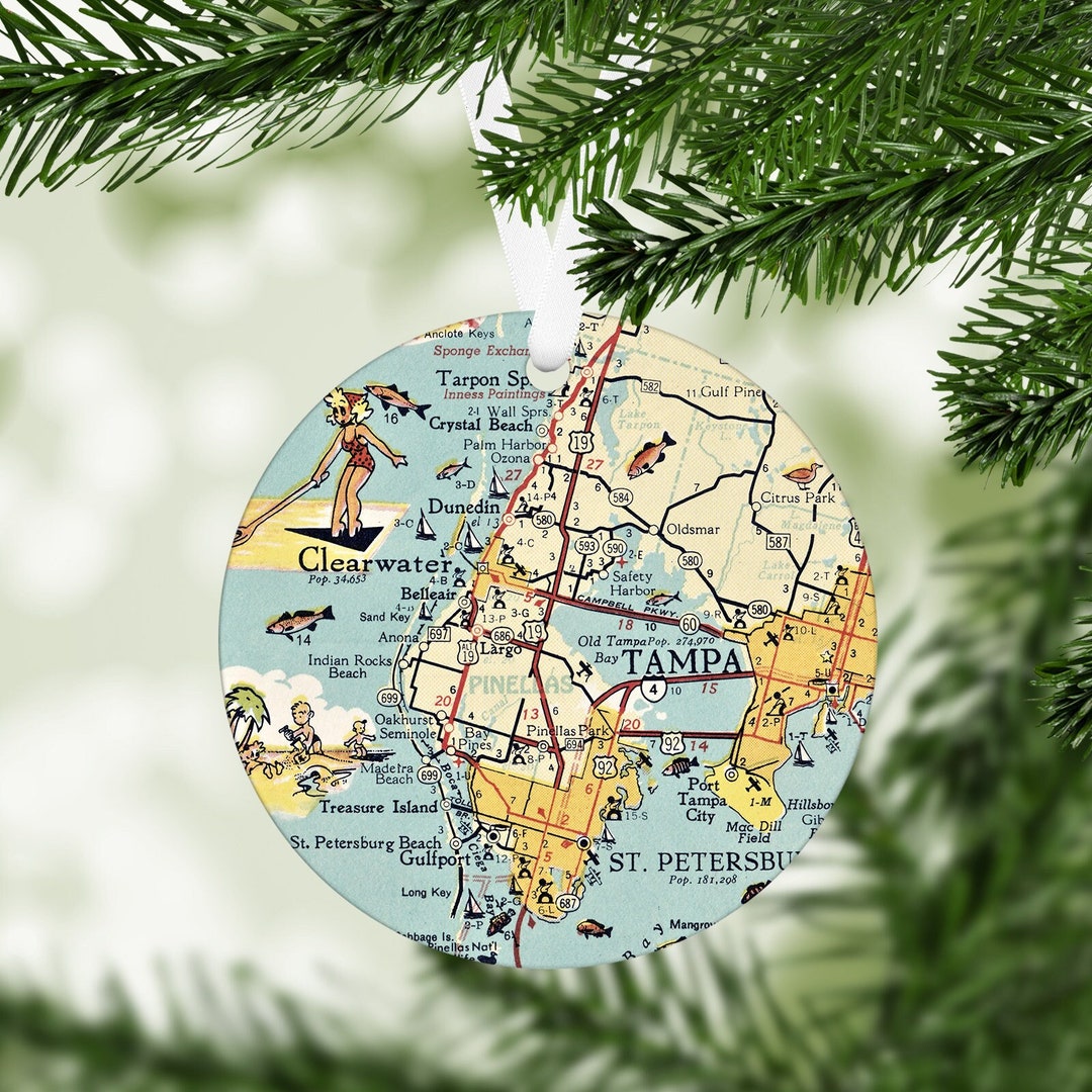 Clearwater Map Ornament Tampa Florida Ornament Clearwater Christmas