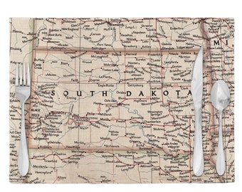 South Dakota Map Placemats - South Dakota Placemat Set - South Dakota Airbnb Decor - South Dakota Kitchen - South Dakota Decor