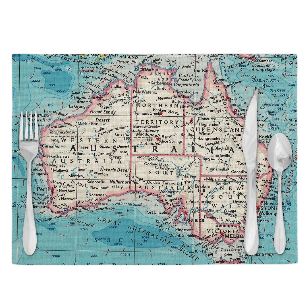 Australia Map Placemats Australia Placemat Set Australia Kitchen