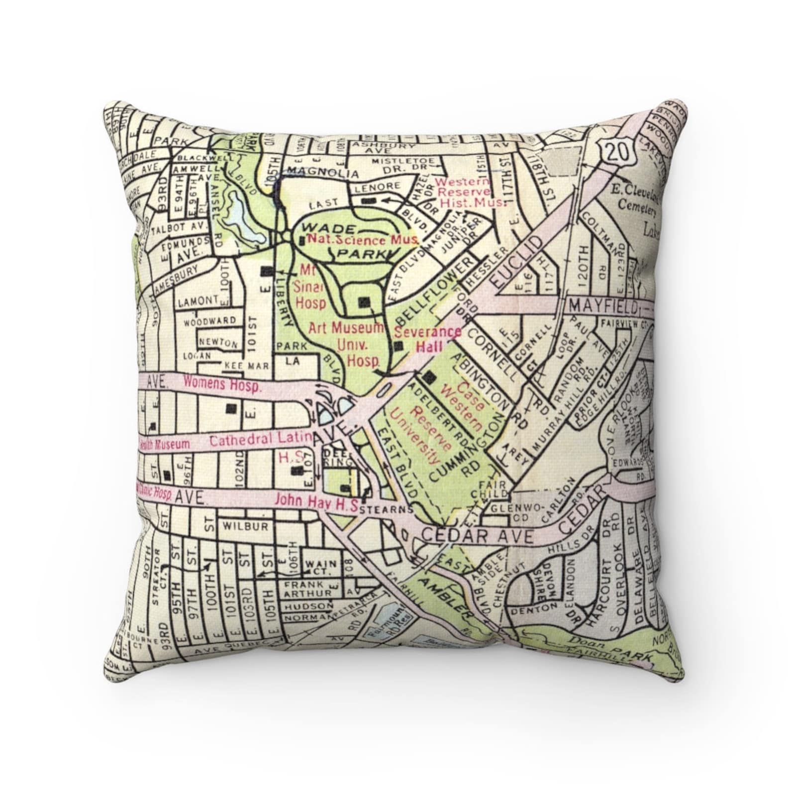 Case Western University Map Pillow Case Western University Etsy