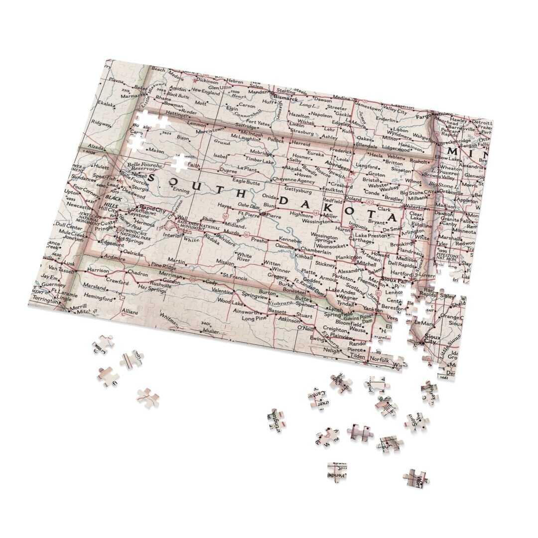 South Dakota Map Puzzle South Dakota Puzzle for Adults South Dakota Jigsaw Puzzle Map Gift