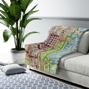 Downtown Chicago Map Fleece Blanket - Chicago Loop Map Blanket - Chicago Blanket - Airbnb Decor - Chicago Map - Chicago Loop Map