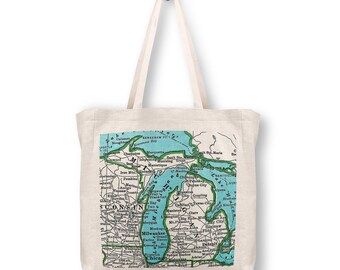 Michigan Map Tote Bag - Michigan Tote Bag - Michigan Market Tote Bag - Michigan Vacation Tote Bag - Michigan Beach Bag - Michigan Trip Tote