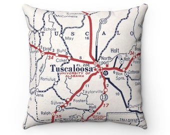 Tuscaloosa Alabama Map Pillow - University of Alabama Map Pillow - Graduation Gift - Roll Tide - Airbnb Decor