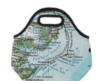 Outer Banks Map Lunch Tote - Outer Banks Map Lunch Bag - Neoprene Lunch Tote - Outer Banks Gift