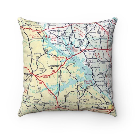 Clarks Hill Lake Map Clarks Hill Lake Map Pillow - Lake Thurmond Map Pillow - Lake House Pillow  - Wedding Gift - Housewarming Gift