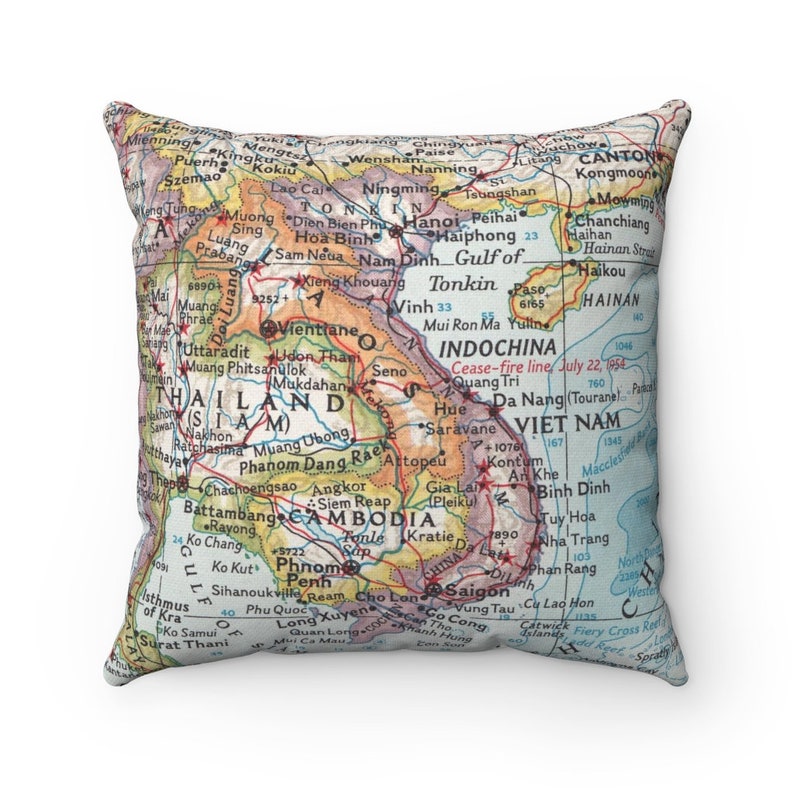 Vietnam Vintage Map Pillow Vietnam Pillow Wedding Gift Etsy