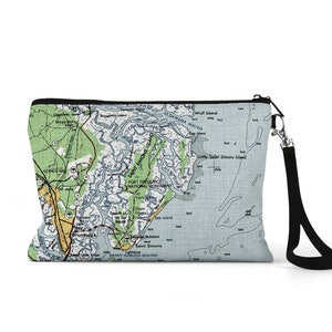 St Simons Island Georgia Map Pouch - St Simons Island Vacation - St Simons Travel Pouch - St Simons Wristlet - St Simons Island Bridesmaid