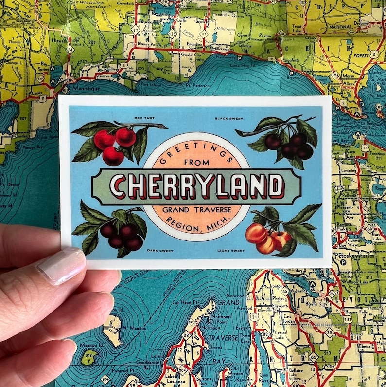 Leelanau Peninsula Michigan Laptop Sticker Traverse City Water Bottle Decal Cherryland Sticker Leelanau Sticker Traverse City Decal image 1