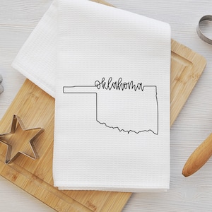 Oklahoma Tea Towel - Oklahoma Kitchen Towel - Oklahoma Dishtowel - Oklahoma Housewarming - Oklahoma Waffle Weave Towel - Oklahoma Realtor