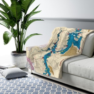 Greers Ferry Lake Map Blanket - Arkansas Lake Souvenir Throw - Soft Fleece Blanket Gift - Heber Springs Cabin or Boating Decor
