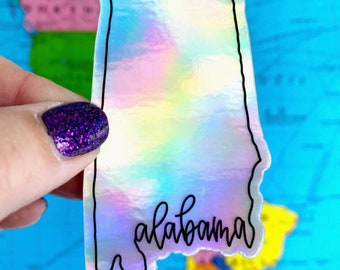 Holographic Alabama Laptop Sticker - Alabama Bottle Sticker - Alabama Sticker - Alabama Decal - Holographic Decal - Holographic Sticker