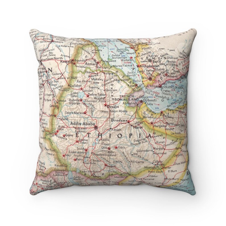 Ethiopia Vintage Map Pillow Ethiopia Pillow Wedding Gift Etsy