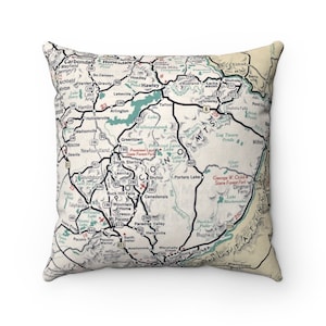 Poconos Map Pillow - Pocono Mountains Pillow - Poconos Wedding Gift - Poconos Housewarming Gift - Poconos Vacation - Poconos Airbnb Decor
