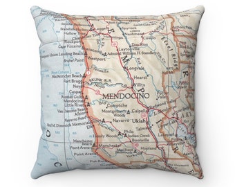 Mendocino County Map Pillow - Mendocino County Wedding Gift - Mendocino County Pillow - California Pillow