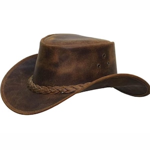 Echte leren westerncowboy western koeienhuid lederen handgemaakte topkwaliteit uniseks hoed