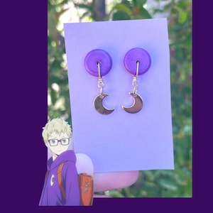 Haikyuu Tsukishima Kei Earrings  – Haikyuu Inspired Purple Moon Hoodie Stud Earrings – Handmade Subtle Anime Jewelry Gift