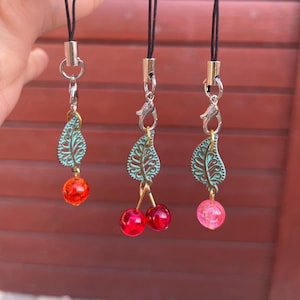 Fruit Phone Charm Keychain – Cherry Peach Orange – Cute Kawaii Food Accessory – Handmade Gift for Her