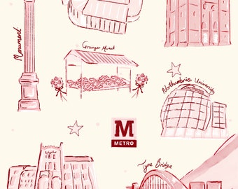 Newcastle Map Sketch Art Print