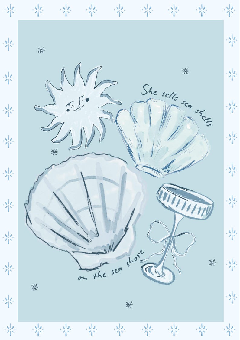 Seashells Illustrated Hand Drawn Shells Poster Print Artwork - Etsy UK