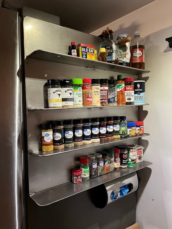 Edelstahl Gewürzregal für Kühlschrank, Wand, etc. Handgemachte Küche Aufbewahrung, Gewürzregal, Organisation, Regal, Gewürze
