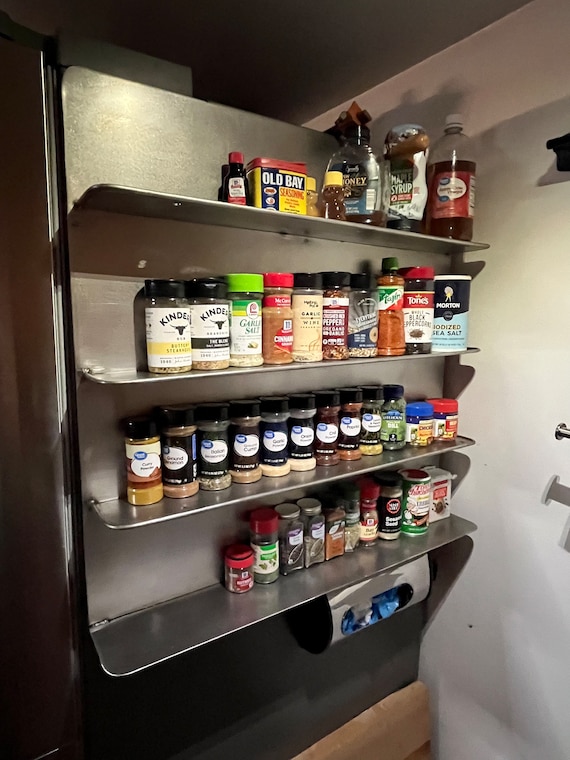 Edelstahl Gewürzregal für Kühlschrank, Wand, etc. Handgemachte Küche Aufbewahrung, Gewürzregal, Organisation, Regal, Gewürze