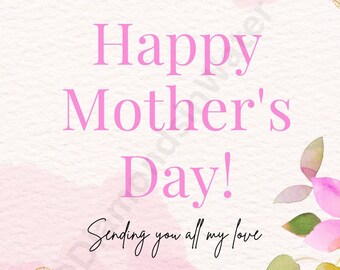 Happy Mother's Day Digital eCard, A4 Printable Card, Happy Mother's Day, Floral Watercolour, Digital Pink and Gold Card, Ecard Template