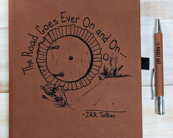 The Road Goes Ever On and On - Vegan Leather Journal, Large