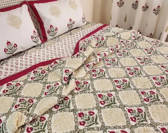 Guhala - Beige Handcrafted Cotton Reversible Quilt