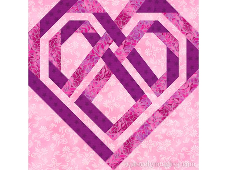 Celtic Heart paper pieced quilt block pattern PDF download, 6 & 12 inch, foundation piecing, knot love interwoven valentine wedding quilt image 5