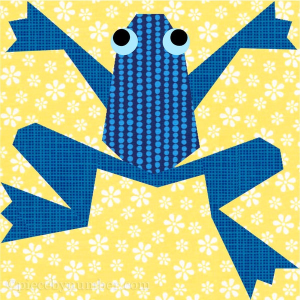 Kiriki Frog paper piece quilt block pattern PDF download, 6 & 12 inch, foundation piecing FPP, cute toad animal amphibian nature kids baby