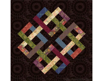 Zentricity II paper pieced quilt block pattern PDF download, 12 inch, foundation piecing FPP, Celtic endless knot interwoven medallion