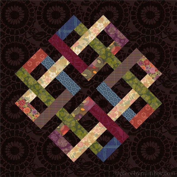 Zentricity II paper pieced quilt block pattern PDF download, 12 inch, foundation piecing FPP, Celtic endless knot interwoven medallion