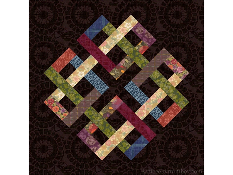 Zentricity II paper pieced quilt block pattern PDF download, 12 inch, foundation piecing FPP, Celtic endless knot interwoven medallion image 1