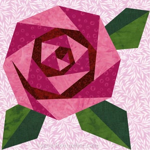 Rosie's Rose paper piecing quilt block pattern PDF download, 6 & 12 inch, spiral rose, botanical flower floral garden nature spring rosie's image 5