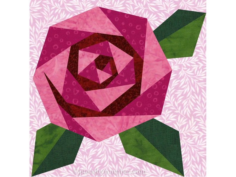Rosie's Rose paper piecing quilt block pattern PDF download, 6 & 12 inch, spiral rose, botanical flower floral garden nature spring rosie's image 5