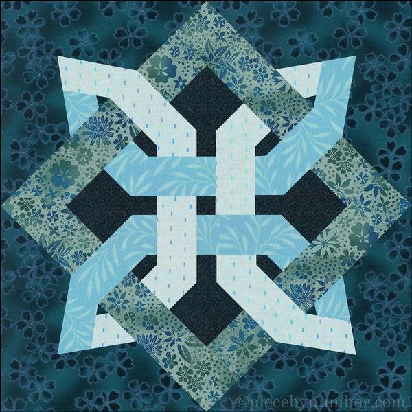 Lugano Clover paper piecing quilt block pattern PDF, 2 variations, 12 inch, foundation piecing FPP, Celtic knot cloverleaf interwoven