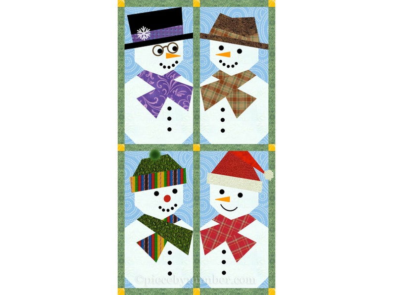 Snowman paper pieced quilt block pattern PDF, 6 x 12 inch, winter holiday Christmas xmas noel, mug rug, foundation piecing FPP image 6