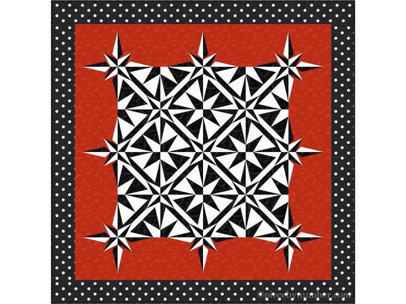 Sailor's Star paper piece quilt pattern PDF, 58 x 58, foundation piecing FPP, mariner's compass sailboat geometric sofa throw nautical image 3