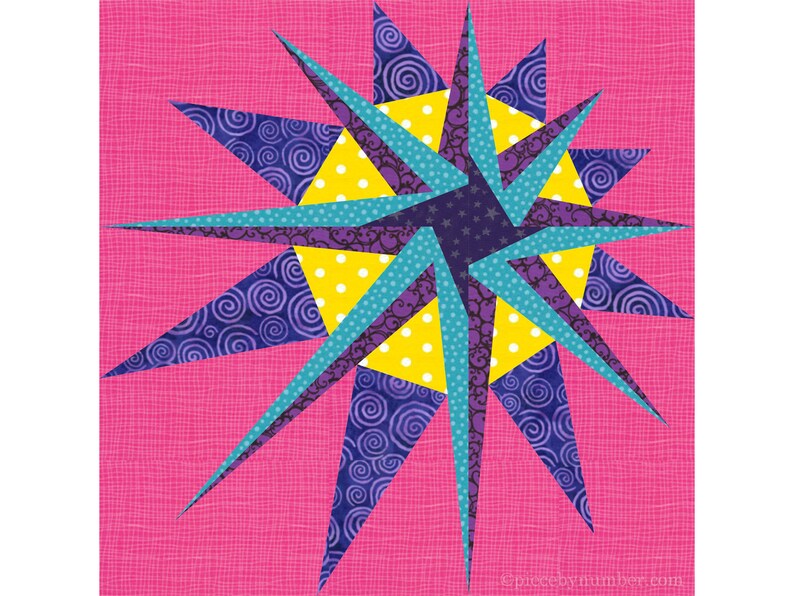 Supernova paper piece star quilt block pattern PDF, 12 inch, mariners compass, foundation piecing, Christmas Xmas radiant asymmetric star image 7