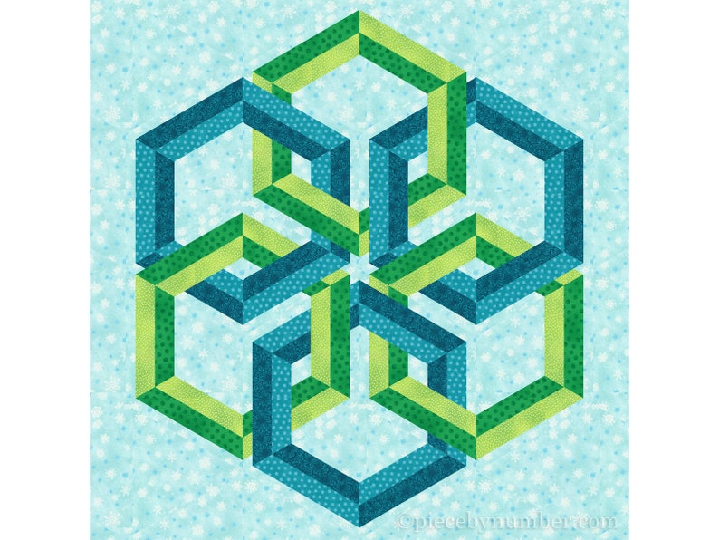 Hexadaisy paper piecing quilt block or medallion pattern PDF, 24 inch resizable, FPP, celtic knot interlaced hexagon modern wall hanging image 3