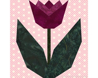 Tulip paper pieced quilt block pattern PDF, 6 & 12 inch, foundation piecing FPP, botanical spring flower floral Dutch Holland garden nature