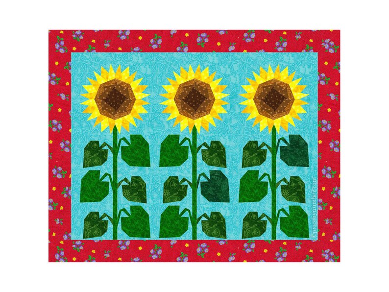 Sunflower paper pieced quilt block pattern PDF, 6 & 12 inch, foundation piecing FPP, botanical flower floral nature garden Provence summer image 1