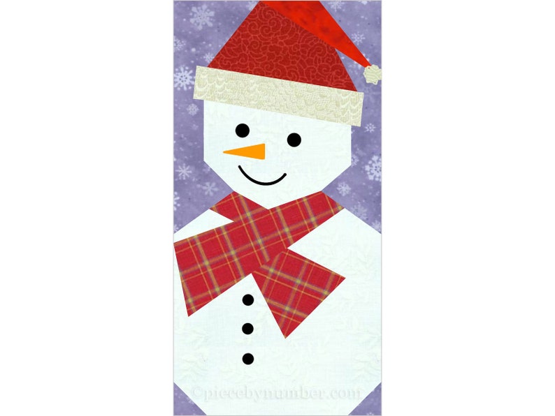 Snowman paper pieced quilt block pattern PDF, 6 x 12 inch, winter holiday Christmas xmas noel, mug rug, foundation piecing FPP image 3